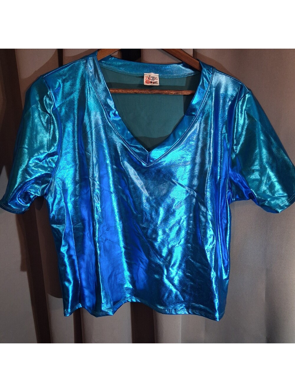The Zig Zag Stripe Women's XL Metallic Blue V-Neck Top